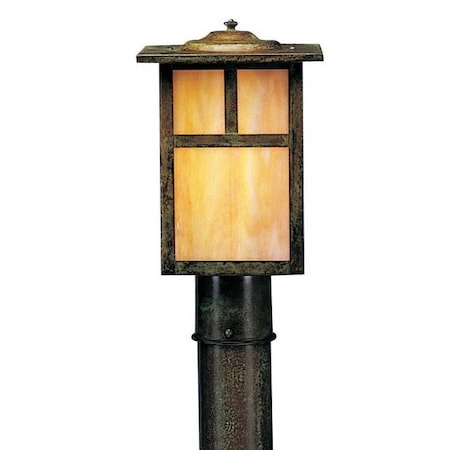 Arroyo Craftsman 7" Mission Post Mount Without Overlay (Empty), Rustic Brown, Almond Mica Glass MP-7EAM-RB
